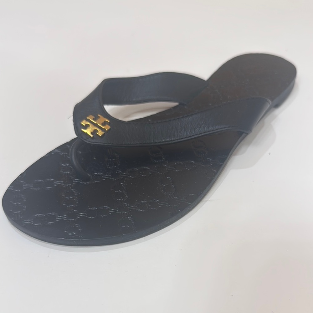 Tory Burch Black Sandals with Gold Logo